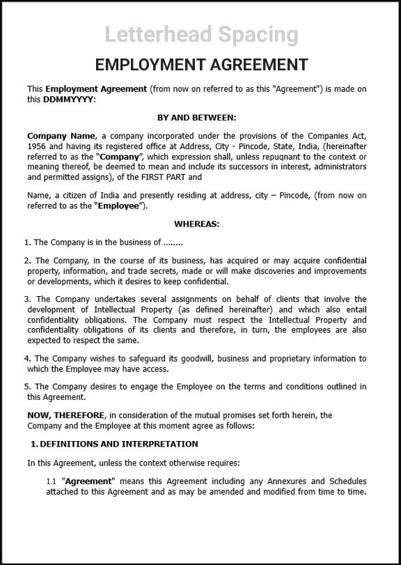 Employment Agreement Template Free Download Smart Business Box